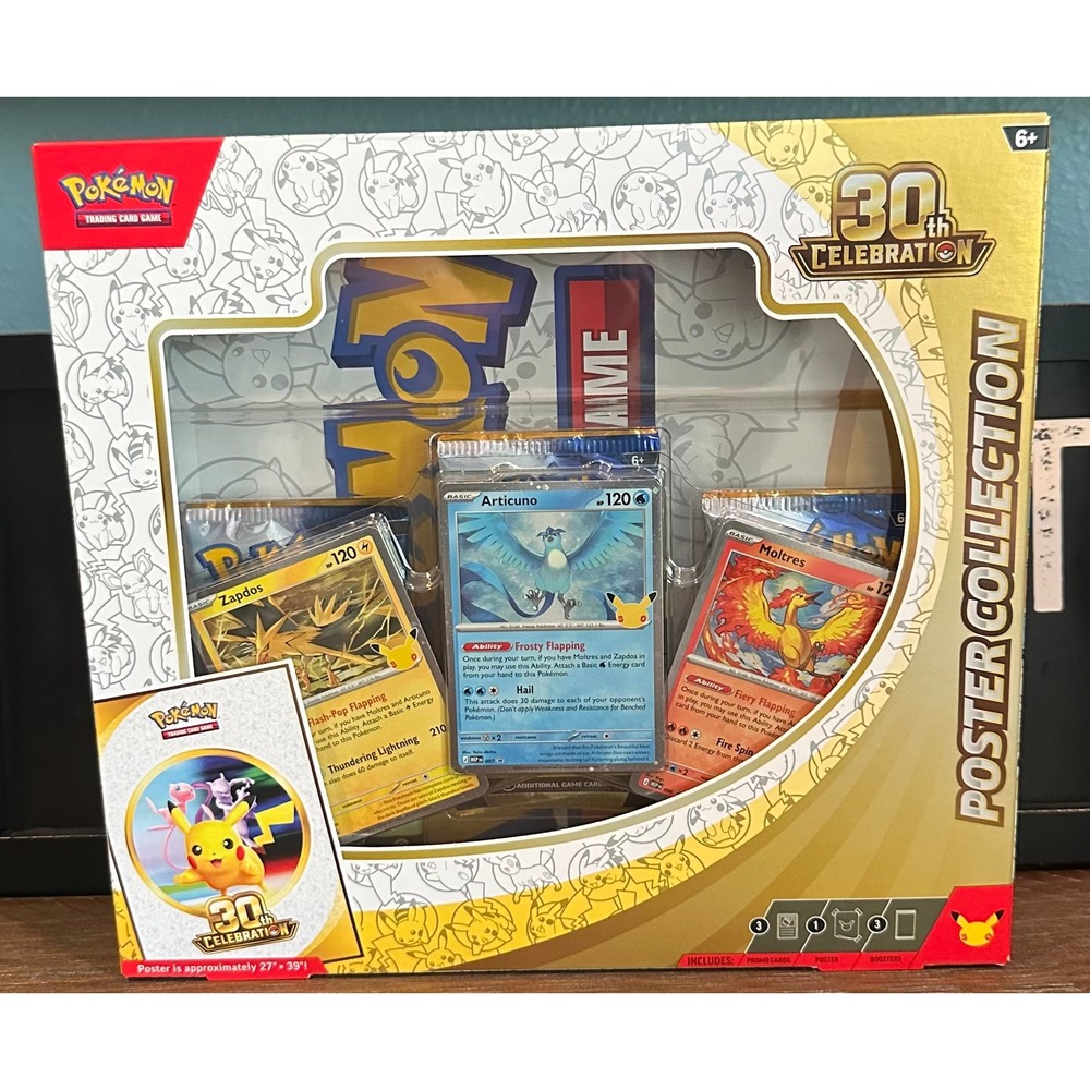 Pokemon TCG 30th Celebration Poster Collection 3 Foil Promos 3 Booster Packs NEW